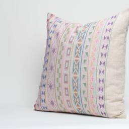 Hand Stitched Hemp Throw Pillow, Hill Tribe Embroidery 20x20 - thumbnail 3
