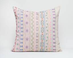 Hand Stitched Hemp Throw Pillow, Hill Tribe Embroidery 20x20 - thumbnail 1