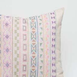 Hand Stitched Hemp Throw Pillow, Hill Tribe Embroidery 20x20 - thumbnail 2