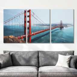 San Francisco Golden Gate Bridge 3 Panel Split Canvas Wall Art Fog California Oil Painting Framed Home Decor Usa Travel Gift - thumbnail 2