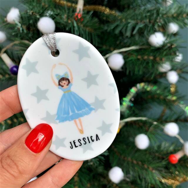 Personalised Christmas Ballerina Ceramic Bauble - Watercolour Ballerina Decoration Tree Gift Box Available - image 1