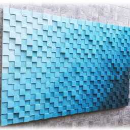 Blue Gradient 3D Wood Wall Art - Modern Ocean Mosaic Sculpture - thumbnail 3