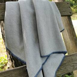 Virgin Wool Thin & Lightweight Dark Blue Stitched Edge, Personalised Baby Blanket/ Nordic Scandinavian Design Boy Blanket Gift With Name - thumbnail 2