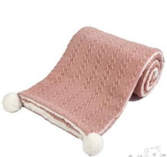 Personalised Embroidered Rose Gold Baby Blanket - Cable Knit Blanket/Sherpa Reverse New Gift Pram - image 1