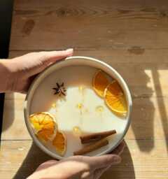 Extra Large Beeswax Candle Handmade Concrete Bowl With Feet - thumbnail 1
