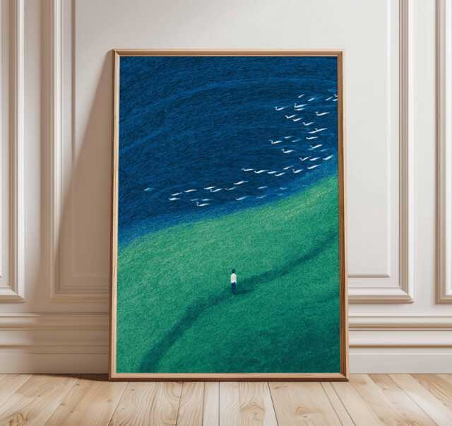 Abstract Landscape Poster, Modern Nature Wall Art Print, Minimalist Ocean & Grass Artwork, Contemporary Home Decor For Living Room - image 1
