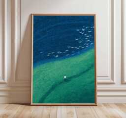 Abstract Landscape Poster, Modern Nature Wall Art Print, Minimalist Ocean & Grass Artwork, Contemporary Home Decor For Living Room - thumbnail 1