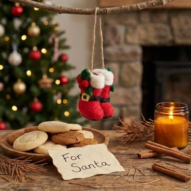 Santa Boots Christmas Ornament Handmade Wool Eco-Friendly Bauble - image 1