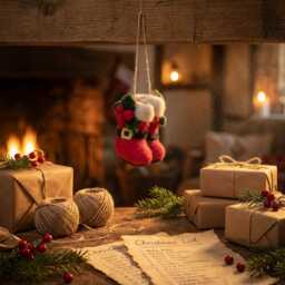 Santa Boots Christmas Ornament Handmade Wool Eco-Friendly Bauble - thumbnail 3