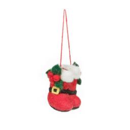Santa Boots Christmas Ornament Handmade Wool Eco-Friendly Bauble - thumbnail 2