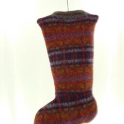 Christmas Stocking Felt Felted Icelandic Wool Ooak Wine Blue Orange Green Fair Isle Metal Frog Closures Carroll Reed Recycled 759 - thumbnail 3