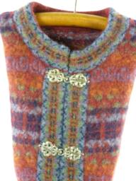 Christmas Stocking Felt Felted Icelandic Wool Ooak Wine Blue Orange Green Fair Isle Metal Frog Closures Carroll Reed Recycled 759