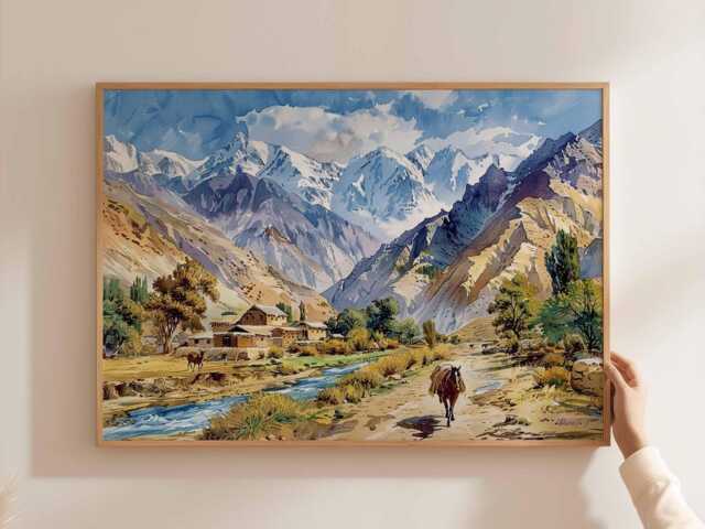 Afghanistan Landscape Poster Central Asia Travel Art Print - image 1