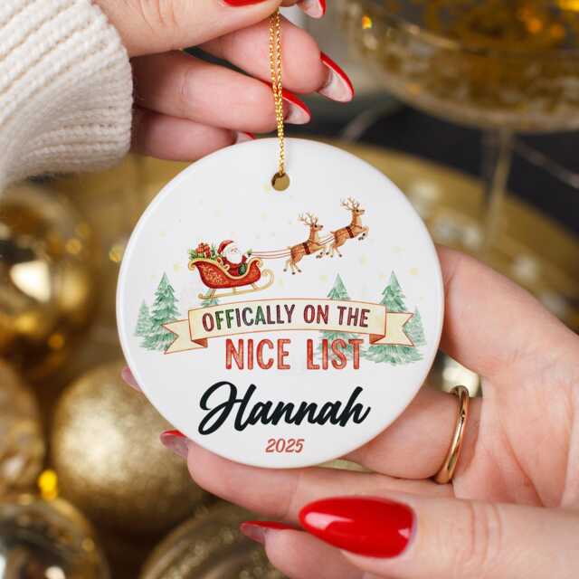 You're On The Nice List Christmas Kids Ornament Personalised Name - Custom Santa Ceramic Tree Decoration 2025 Gift - image 1