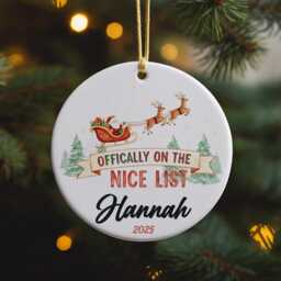 You're On The Nice List Christmas Kids Ornament Personalised Name - Custom Santa Ceramic Tree Decoration 2025 Gift - thumbnail 4