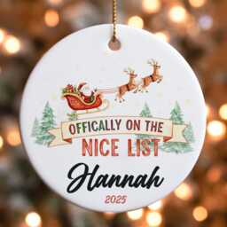 You're On The Nice List Christmas Kids Ornament Personalised Name - Custom Santa Ceramic Tree Decoration 2025 Gift - thumbnail 3
