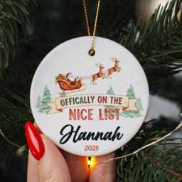 You're On The Nice List Christmas Kids Ornament Personalised Name - Custom Santa Ceramic Tree Decoration 2025 Gift - thumbnail 2