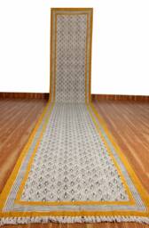 Hand Block Printed Cotton Stair Runner Rug - Yellow Mustard, Custom Size - thumbnail 1