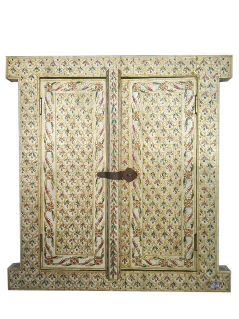 Bone Jharokha Window Handmade Wall Hanging Floral Emboss Painting Wooden Frame - image 1