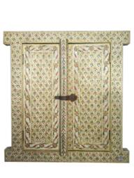 Bone Jharokha Window Handmade Wall Hanging Floral Emboss Painting Wooden Frame - thumbnail 1