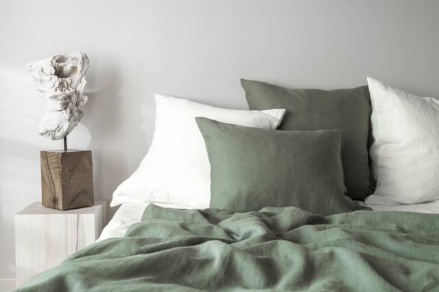 stonewashed Linen Duvet Cover in Forest Green/Washed Bedding/Dusty Green Custom Size Dusty - image 1