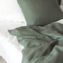 stonewashed Linen Duvet Cover in Forest Green/Washed Bedding/Dusty Green Custom Size Dusty - thumbnail 3