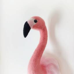 Flamingo Head Nursery Decor Needle Felted Flamingo Taxidermy Wall Mount Felt Fax Animal Trofy - thumbnail 3