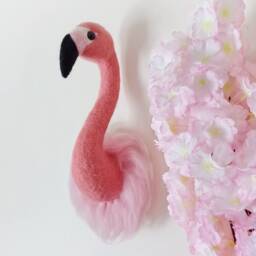 Flamingo Head Nursery Decor Needle Felted Flamingo Taxidermy Wall Mount Felt Fax Animal Trofy - thumbnail 2