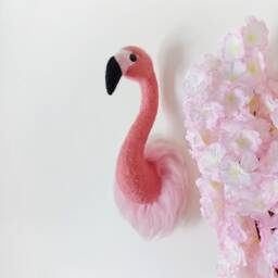 Flamingo Head Nursery Decor Needle Felted Flamingo Taxidermy Wall Mount Felt Fax Animal Trofy
