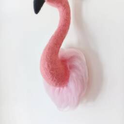 Flamingo Head Nursery Decor Needle Felted Flamingo Taxidermy Wall Mount Felt Fax Animal Trofy - thumbnail 4