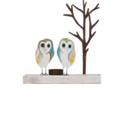 Pair Of Barn Owls On Wood Votive T Light Candle Holder Owl - thumbnail 3