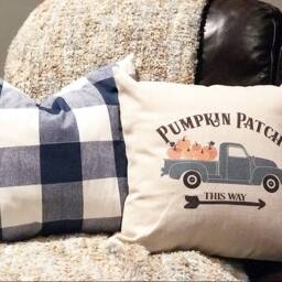 Pumpkin Patch Truck Linen Pillow Cover - Farmhouse Fall Decor - thumbnail 1