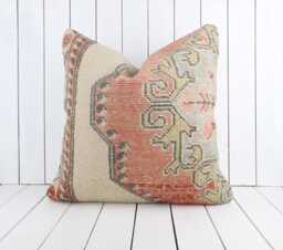 Turkish Kilim Pillow Cover 24x24 Inch Vintage Home Decor - thumbnail 1