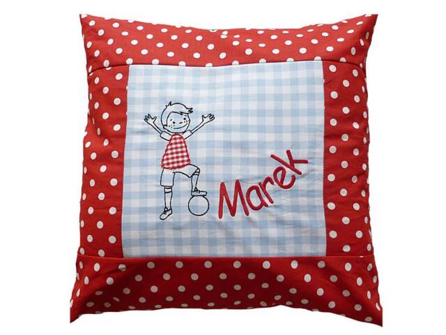 "Embroidered Cushion ""Little Footballer + Name" - image 1
