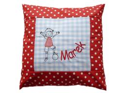 "Embroidered Cushion ""Little Footballer + Name" - thumbnail 1