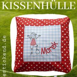 "Embroidered Cushion ""Little Footballer + Name" - thumbnail 4