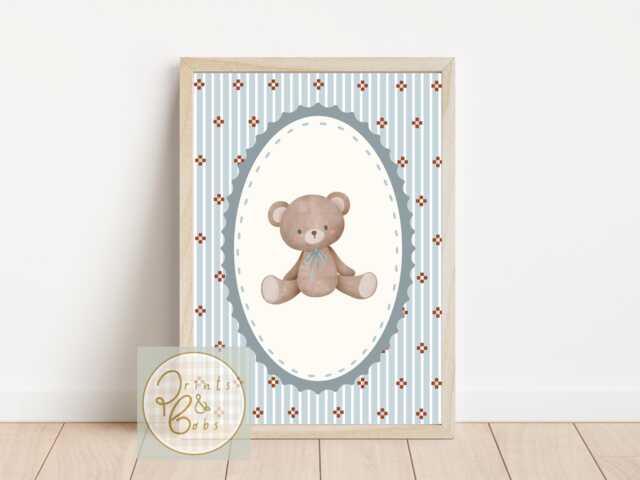 Boys Vintage Teddy Print, Featuring A Pop Of Colour & Block Print - Unframed - image 1