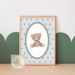 Boys Vintage Teddy Print, Featuring A Pop Of Colour & Block Print - Unframed - thumbnail 2