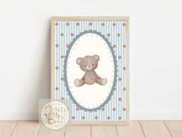Boys Vintage Teddy Print, Featuring A Pop Of Colour & Block Print - Unframed - thumbnail 1