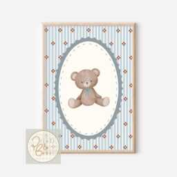 Boys Vintage Teddy Print, Featuring A Pop Of Colour & Block Print - Unframed - thumbnail 3