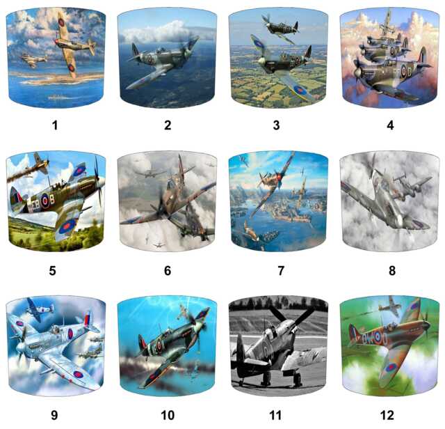 Spitfire Military Aircraft Drum Lampshade For Ceiling Light Pendants Or Table Lamp Bases - image 1