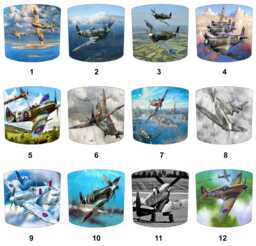 Spitfire Military Aircraft Drum Lampshade For Ceiling Light Pendants Or Table Lamp Bases - thumbnail 1
