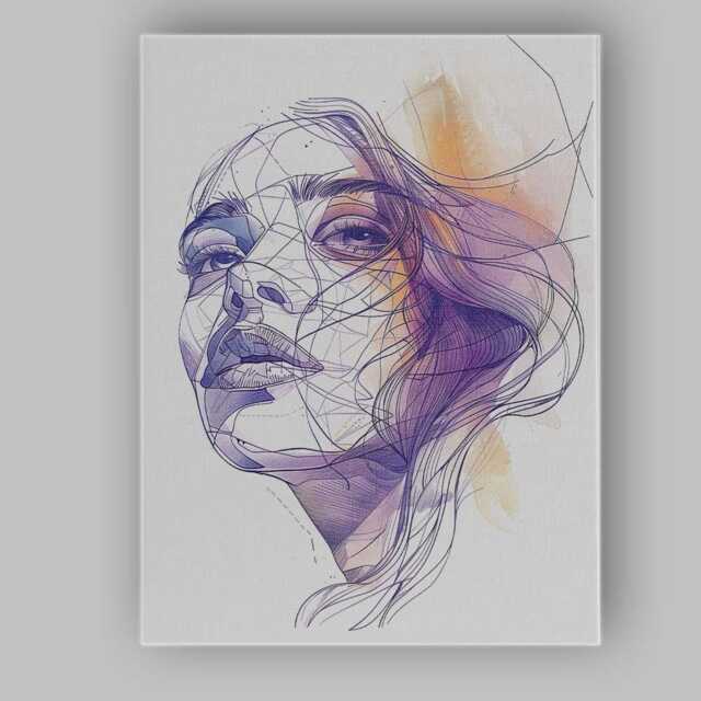 Modern Geometric Line Art Female Portrait Abstract Illustration Canvas Wall Print Decor Picture Ready To Hang - image 1