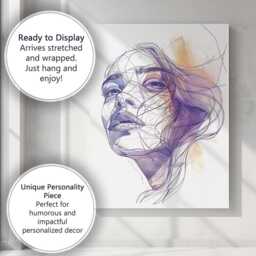 Modern Geometric Line Art Female Portrait Abstract Illustration Canvas Wall Print Decor Picture Ready To Hang - thumbnail 3