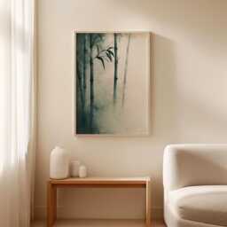 Bamboo Wall Art Poster - Japanese Zen Nature Print Minimal Botanical Decor Calm Neutral Interior Artwork - thumbnail 3