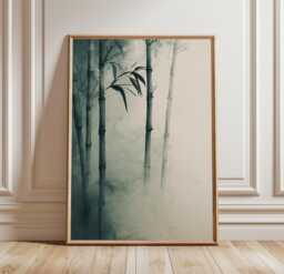 Bamboo Wall Art Poster - Japanese Zen Nature Print Minimal Botanical Decor Calm Neutral Interior Artwork - thumbnail 1