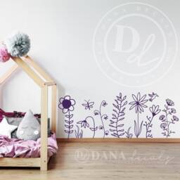 Whimsical Doodled Garden Wall Decal - Floral Kids Room Decor - thumbnail 1