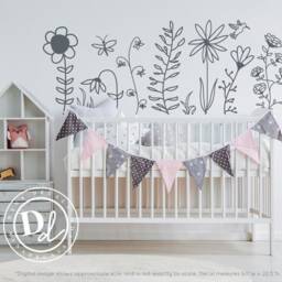 Whimsical Doodled Garden Wall Decal - Floral Kids Room Decor - thumbnail 2