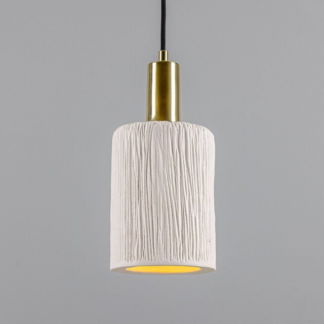 Senna Organic Ceramic Cylinder Pendant Light Matte White Striped 11 - image 1