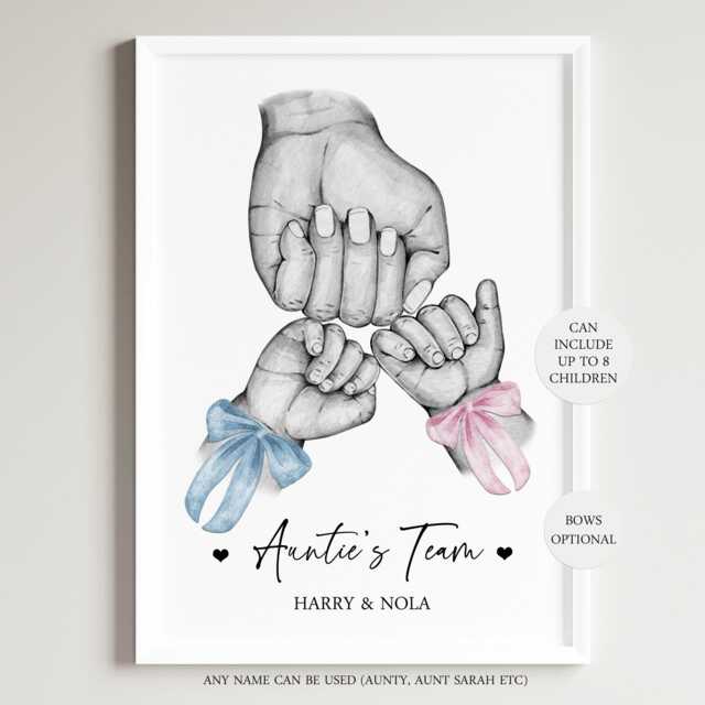 Personalised Family Auntie's Team Print Fist Hands Up To 5 Children Only Unframed - image 1